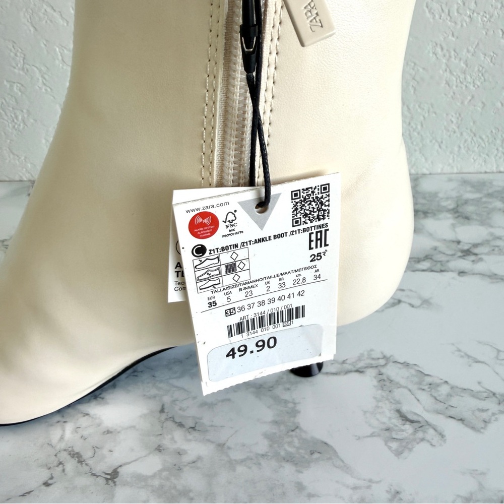 Zara Cream Ankle Boots, Women Size 5 - Picture 7 of 7